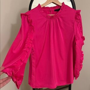 J. Crew Vibrant Pink Ruffle Blouse